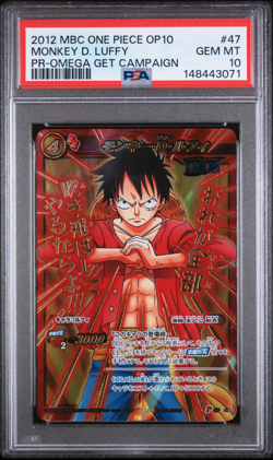 2012 Miracle Battle Carddass One Piece Op10 Monkey Luffy #47 PSA 10 POP 12 !! - Image 1