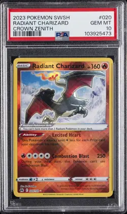 2023 POKEMON SWORD & SHIELD CROWN ZENITH #020 RADIANT CHARIZARD PSA 10 - Image 1