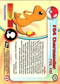 Charmander #4 Topps Trading Cards Series 1 Pokemon NM - Image 2