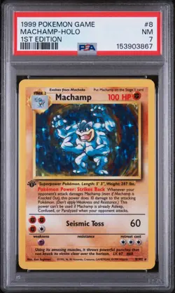 1999 POKEMON BASE SET 1ST EDITION #8 MACHAMP-HOLO PSA 7 - Image 1