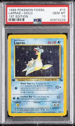 1999 POKEMON FOSSIL 1ST EDITION #10 LAPRAS-HOLO PSA 10 - Image 1