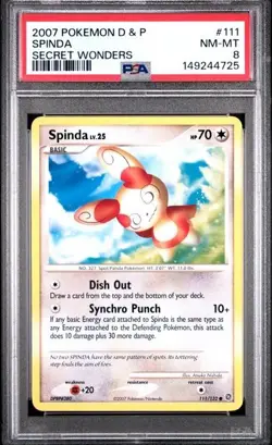 PSA 8 NM-MT 2007 POKEMON DIAMOND & PEARL Secret Wonders #111 Spinda Non Holo - Image 1