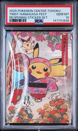 POKEMON CENTER TOHOKU REOPENING STICKER SET YAMAGATA HANAGASA FESTIVAL PSA 10 - Image 1