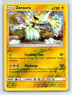 Zeraora 60/214 Rare Unbroken Bonds Pokemon Reverse Holo Lightly Played - Image 1