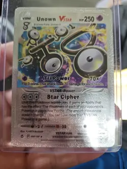 Pokemon Unown VSTAR Silver Foil Fan Art Vinyl Textured Collector Display Card - Image 1