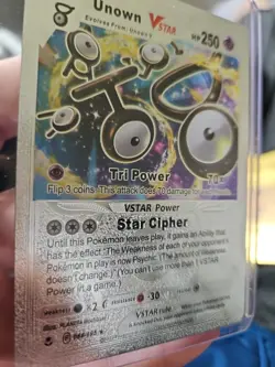 Pokemon Unown VSTAR Silver Foil Fan Art Vinyl Textured Collector Display Card - Image 2