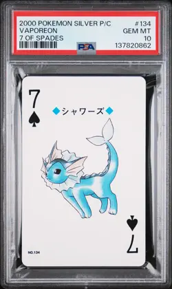 2000 POKEMON SILVER VERSION PLAYING CARDS 7 OF SPADES #134 VAPOREON PSA 10 - Image 1