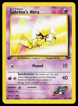Sabrina's Abra 93/132 Common 1st Edition Gym Challenge Pokemon Card - Image 1