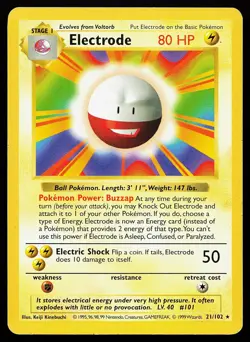 Electrode 21/102 Rare Base Set Shadowless Pokemon Card - Image 1