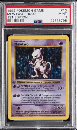 1999 POKEMON GAME 1ST EDITION #10 MEWTWO-HOLO PSA 9 - Image 1