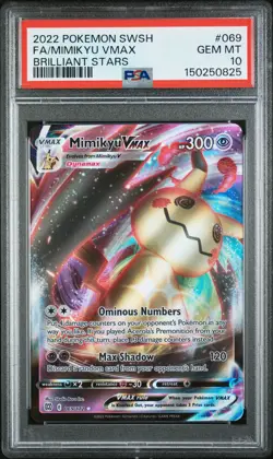 2022 POKEMON SWORD & SHIELD BRILLIANT STARS #069 FULL ART/MIMIKYU VMAX PSA 10 - Image 1