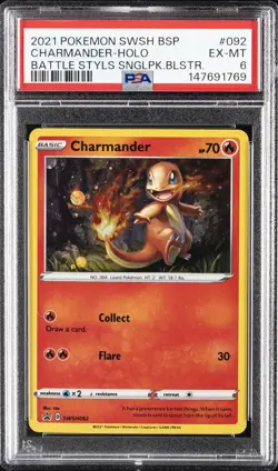 2021 POKEMON SWSH BLACK STAR PROMO #092 CHARMANDER-HOLO PSA 6 - Image 1