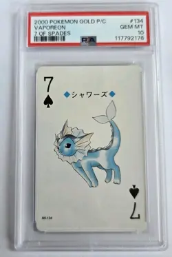 2000 Japanese Pokemon Vaporeon 7 Spades #134 Gold Playing Card PSA 10 Gem Mint - Image 1