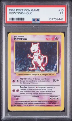 1999 POKEMON BASE SET UNLIMITED #10 MEWTWO-HOLO PSA 1 - Image 1