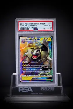 2017 Pokemon SM Crimson Invasion ALN Golem GX 34 PSA 10 - Image 3