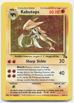 Kabutops 9/62 Holo Rare Fossil Pokemon Unlimited Holo Heavily Played - Image 1