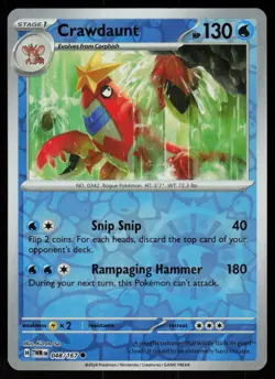 Crawdaunt 048/167 Common Twilight Masquerade Pokemon Reverse Holo Near Mint - Image 1