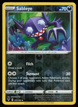 Sableye 105/185 Uncommon Vivid Voltage Pokemon Reverse Holo Lightly Played - Image 1
