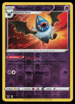 Swoobat 074/185 Uncommon Vivid Voltage Pokemon Reverse Holo Lightly Played - Image 1