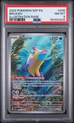Pokemon TCG Bruxish Sv08 Surging Sparks Illustration Rare Holo 200/191 EN PSA 8 - Image 1