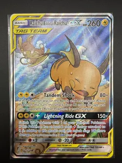 Pokemon Raichu & Alolan Raichu GX TAG TEAM Alt Full Art Holo 221/236 ENG 2019 - Image 1