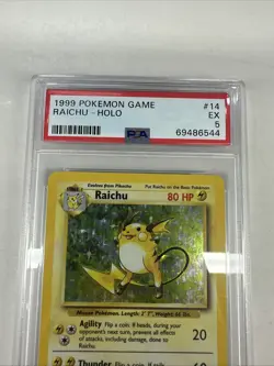 1999 POKEMON BASE SET UNLIMITED #14 RAICHU-HOLO PSA 5 - Image 2