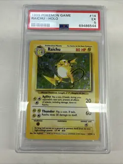 1999 POKEMON BASE SET UNLIMITED #14 RAICHU-HOLO PSA 5 - Image 3