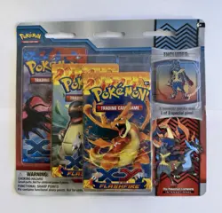Pokemon TCG XY Flashfire Sealed Booster Pack Lot 3 Packs Mega Evolution Pin - Image 1