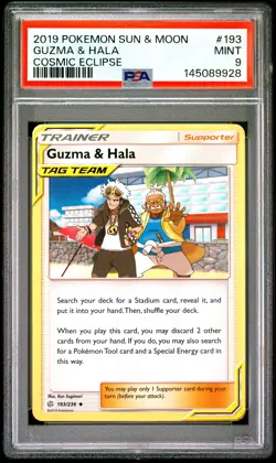 2019 POKEMON SUN & MOON COSMIC ECLIPSE #193 GUZMA & HALA PSA 9 - Image 1