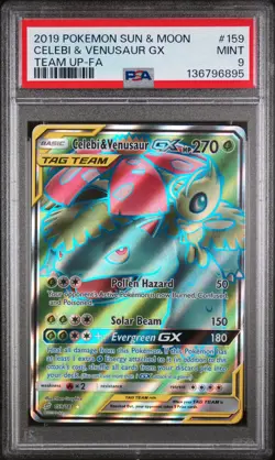 2019 POKEMON SUN & MOON TEAM UP #159 FULL ART/CELEBI & VENUSAUR GX PSA 9 - Image 1