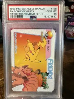 1999 POKEMON JPN BANDAI CARDDASS VENDING SERIES 5 168 PIKACHU VS VULPIX PSA 10 - Image 1