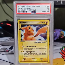 Pokemon Gold Star Pikachu Holo EX Holon Phantoms 104/110 Ultra Rare PSA 5 - Image 1