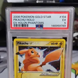 Pokemon Gold Star Pikachu Holo EX Holon Phantoms 104/110 Ultra Rare PSA 5 - Image 3