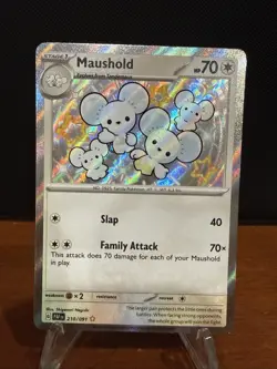 Pokemon TCG Maushold 210/091 Paldean Fates Baby Shiny Holo Rare NM - Image 1