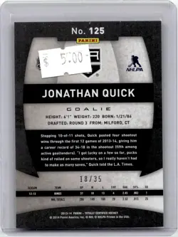 2013-14 Panini Totally Certified Mirror Platinum Purple Jonathan Quick 18/35 Los - Image 2