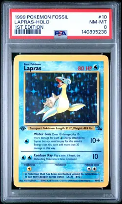 1999 Pokemon Fossil 1st Edition 10 Lapras Holo PSA 8 140895238 - Image 1