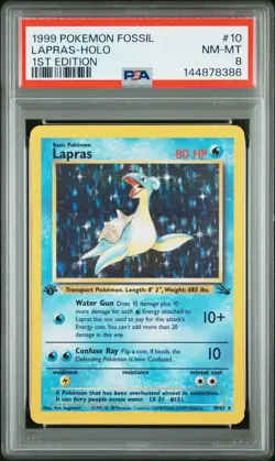 1999 POKEMON FOSSIL 1ST EDITION #10 LAPRAS-HOLO PSA 8 - Image 1