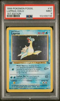 1999 POKEMON FOSSIL #10 LAPRAS HOLO 1ST EDITION PSA 9 MINT - Image 1
