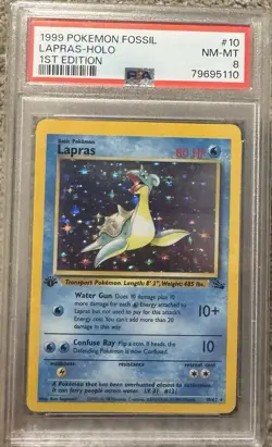 Pokemon 1999 Fossil Lapras 10/62 Holo Rare 1st Edition PSA 8 - Image 1