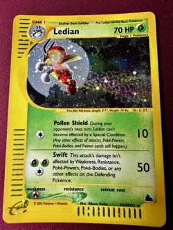 ✨🌀 Ledian H14/H32 Holo Rare Skyridge 2003 Pokemon Card NM Swirl E Reader - Image 1