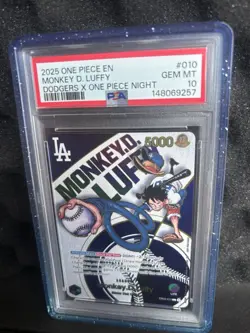 PSA 10 Monkey D Luffy EB02-010 L Dodgers One Piece Night Promo Card English 2025 - Image 1