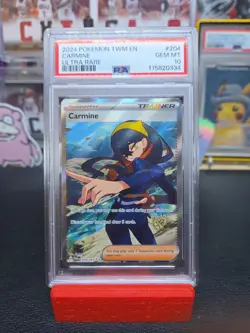 POKEMON 2024 Twlight Masquerade Ultra Rare Trainer CARMINE #204 PSA 10 Gem - Image 1