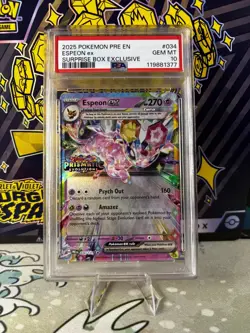2025 Pokemon Prismatic Evolutions Espeon ex Surprise Box Promo 034/131 PSA 10 - Image 1