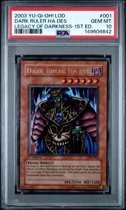 2003 1st Edition Yu-Gi-Oh! LOD 001 Dark Ruler Ha Des PSA 10 - Image 1