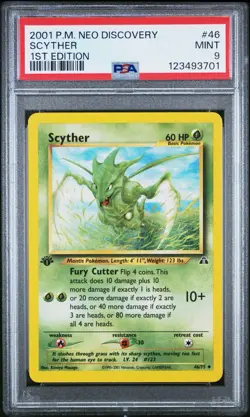 2001 Pokemon 1st Edition Neo Discovery 46 Scyther PSA 9 Card MINT Trusted Seller - Image 1
