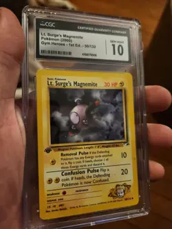 (POP 26) CGC 10 GEM MINT Pokemon Lt. Surge's Magnemite 1st Edition Gym 50/132 - Image 1