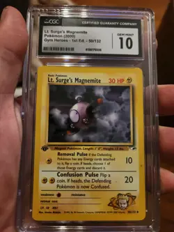 (POP 26) CGC 10 GEM MINT Pokemon Lt. Surge's Magnemite 1st Edition Gym 50/132 - Image 2