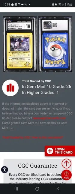 (POP 26) CGC 10 GEM MINT Pokemon Lt. Surge's Magnemite 1st Edition Gym 50/132 - Image 4