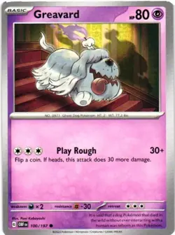 2023 POKEMON TCG COMMON BASE CARD OBSIDIAN FLAMES GREAVARD 100/197 - Image 1