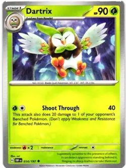 2023 POKEMON TCG COMMON BASE CARD OBSIDIAN FLAMES DARTRIX 014/197 - Image 1